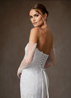 Azazie Janice Wedding Dresses Diamond White Mermaid Strapless Lace Dress image7