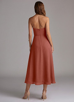 Azazie Wren 신부 들러리 드레스 A라인 스트랩리스 쉬폰 티 길이 드레스 image2