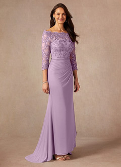 Azazie Rhonda Mother of the Bride Dresses Wisteria Mermaid Off the Shoulder Mesh Dress image6