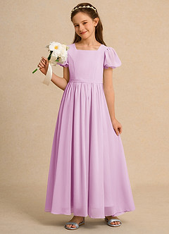 Azazie Lilia Girl Flower Girl Dresses Candy Pink A-Line with Sleeves Chiffon Dress image1