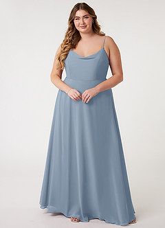 Azazie Daenerys Vestidos de damas de honor Vestido de Azul Polvoriento de Gasa de Corte en A con Vaca image8