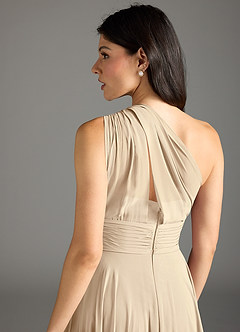 Azazie Charlize Bridesmaid Dresses Champagne A-Line One Shoulder Chiffon Dress image6