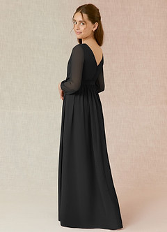 Azazie Angelica Junior Abito A-Line in Chiffon Plissettato Nero image2