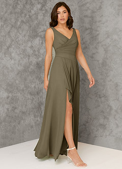 Azazie Kori Bridesmaid Dresses Willow Green A-Line Pleated Chiffon Dress image1