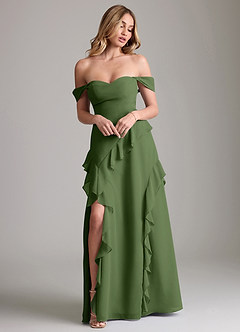 Azazie Sloane Vestidos de damas de honor Vestido de Oliva de Gasa de Corte en A con Escote de Corazón image4