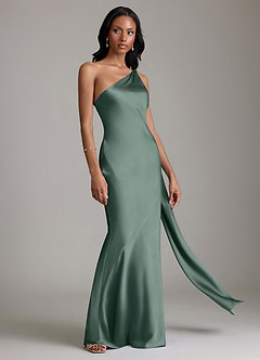 Azazie Galinda Brudtärnklänningar Klä av Sjöjungfru i Stretch Satin Ena axeln Havsmossa image5