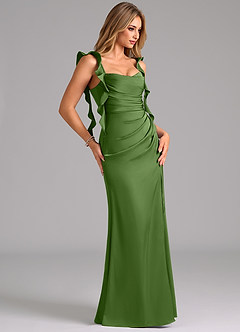 Azazie Jessamine Bridesmaid Dresses Basil Sheath Corset Stretch Satin Dress image4