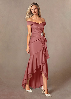 Azazie Billings Mother of the Bride Dresses Antique Rose Mermaid Off the Shoulder Stretch Satin Dress image5