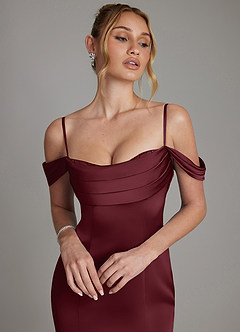 Azazie Nira Abiti da Damigella Abito Sirena in Raso Elasticizzato Corsetto Cabernet image3