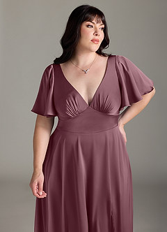 Azazie Kimber Bridesmaid Dresses Amethyst A-Line Ruched Stretch Satin Dress image11