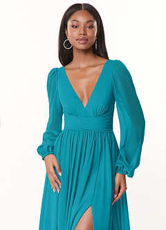 Azazie Norah Bridesmaid Dresses Jade V-Neck Long Sleeve Dress image5