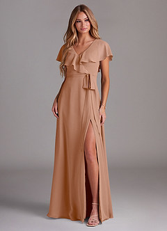 Azazie Lainey Bridesmaid Dresses Champagne Rose A-Line with Pockets Chiffon Dress image3