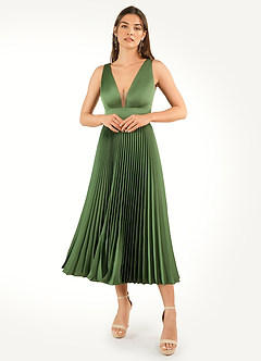 Dinah Olive Green Pleated Midi Dress image3