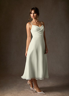 Azazie Kali Vestidos de novia Vestido de Crema de gasa arrugada de Corte en A con Cuello en V Plisado image4