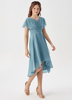 Azazie Graciela Junior Moody Blue A-Line Pleated Chiffon Dress image5