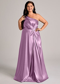 Azazie Brooke Bridesmaid Dresses Wisteria A-Line One Shoulder Metallic Satin Dress image10