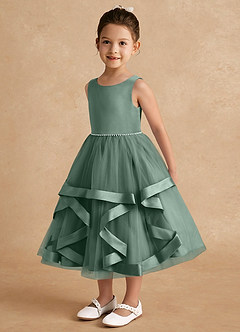 Azazie Posy Blumenmädchenkleider A-Linie Mit Perlen Tüll Kleid Eukalyptus image3