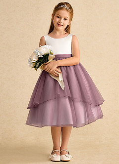 Azazie Rene Flower Girl Dresses Ivory Vintage Mauve A-Line Bow Tulle Dress image3