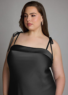 Azazie Ellia Kleider zum Anprobieren zu Hause Etui Schleifen Stretch-Satin Kleid Schwarz image12