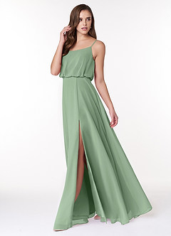 Azazie Lupe Bridesmaid Dresses Matcha A-Line Scoop Blouson Chiffon Dress image3