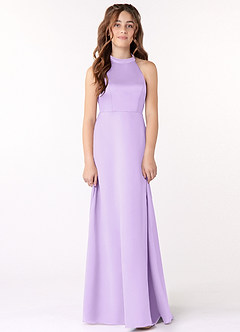 Azazie Laurel Junior Lilac A-Line Stretch Satin Dress image1