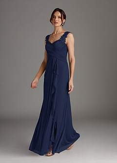 Azazie Edelin Mother of the Bride Dresses Dark Navy A-Line Sweetheart Neckline Pleated Mesh Dress image3