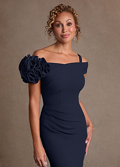 Azazie Gwynne vestidos de madre de la novia Vestido de Azul Marino Oscuro de Crepé elástico de Corte Sirena con Vestidos sin tirantes image5