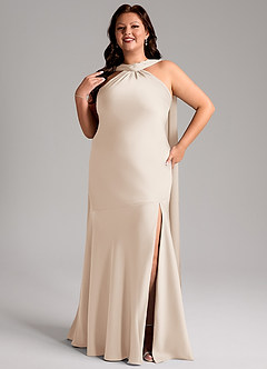 Azazie Kinsley Bridesmaid Dresses White Alabaster Mermaid Side Slit Stretch Satin Dress image11