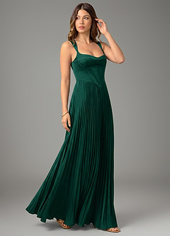 Azazie Avenelle Bridesmaid Dresses Emerald A-Line Corset Stretch Satin Dress image5