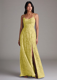 Azazie Moira Jurken voor bruidsmeisjes Jurk van Bloemen Burn-out met A-Lijn Zijsplit Kanarie image4