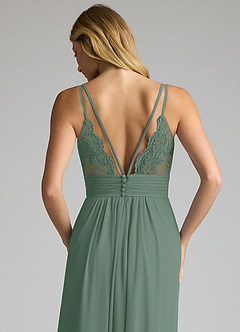 Azazie Maren Allure Bridesmaid Dresses Eucalyptus A-Line V-Neck Lace Chiffon Dress image2