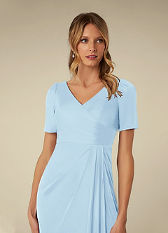 Azazie Bessie Kleider für die Brautmutter A-Linie Plissee Gittergewebe Kleid Himmelblau image6