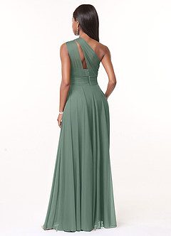 Azazie Charlize Bridesmaid Dresses Eucalyptus A-Line One Shoulder Mesh Dress image2