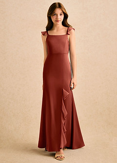 Azazie Novalie Girls Formal Robe Demoiselle D'honneur Fillette Robe Sirène en Satin extensible Arc Terracotta image3