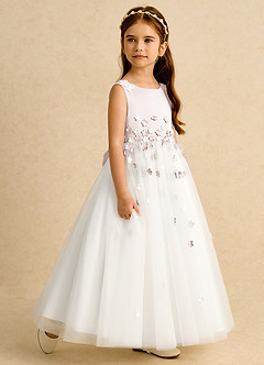 Azazie Eleni Flower Girl Dresses Ivory Rose Petal Ball-Gown Bow Tulle Dress image6