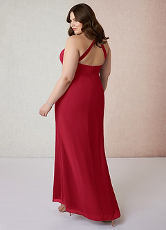 Azazie Becca Bridesmaid Dresses Scarlet Sheath V-Neck Chiffon Dress image10