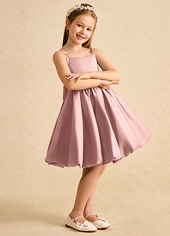 Azazie Davine Flower Girl Dresses Rose Gold A-Line Spaghetti Strap Matte Satin Dress image6