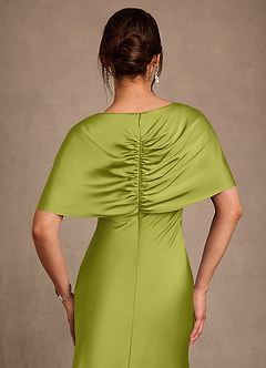 Azazie Dosia Mother of the Bride Dresses Lemongrass Sheath Pleated Stretch Satin Dress image5
