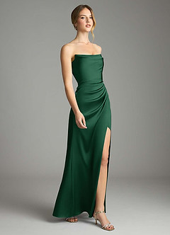 Azazie Leonis Bridesmaid Dresses Dark Green Mermaid Pleated Stretch Satin Convertible Dress image6