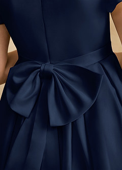 Azazie Pearl Flower Girl Dresses Dark Navy Ball-Gown Pleated Matte Satin Dress image8