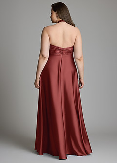 Azazie Tessie Bridesmaid Dresses Terracotta A-Line Pleated Stretch Satin Dress image8