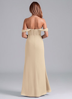 Azazie Asha Bridesmaid Dresses Champagne Sheath Off the Shoulder Chiffon Convertible Dress image5