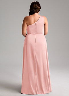 Azazie Brooke Bridesmaid Dresses Powder Pink A-Line One Shoulder Stretch Satin Dress image10