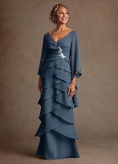 Azazie Arabinda Mother of the Bride Dresses Neptune Sheath Ruched Chiffon Dress image4