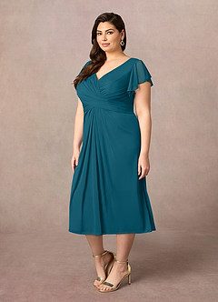 Azazie Vera Mère de la mariée Robes Robe Trapèze en Maille Col V plissé Bleu Encre image7