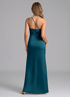 Azazie Eren Jurken voor bruidsmeisjes Jurk van Stretch Satijn met Zeemeermin One-Shoulder Inkt Blauw image3