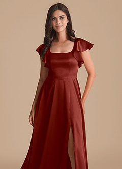 Azazie Bondi Bridesmaid Dresses Terracotta A-Line Bow Metallic Satin Dress image6