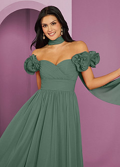 Barbie ♥ Azazie Bridesmaid Dresses Eucalyptus A-Line Off the Shoulder Chiffon Convertible Dress image4
