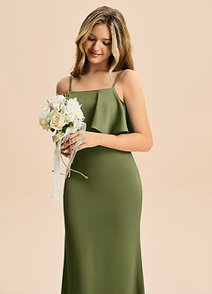 Azazie Galene Junior Havfrue Stræk satin Gulv-længde Junior brudepige Kjole image5