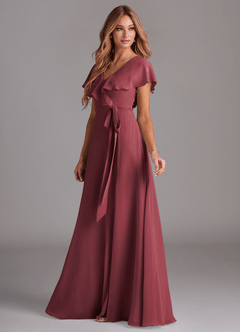 Azazie Lainey Bridesmaid Dresses Merlot A-Line with Pockets Chiffon Dress image5